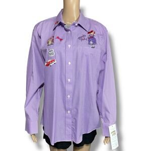Vintage Ruby Sport Womens Red Hat Society Button Down Shirt Top Purple Red Med